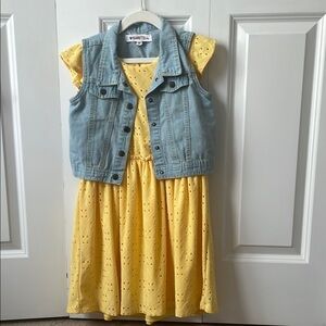 Nannette Yellow Eyelet Dress with Denim Vest